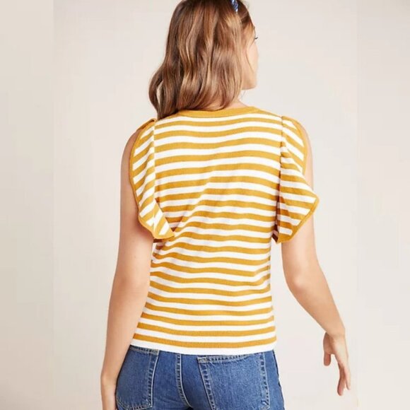 Anthropologie Jillian Flutter Sleeved‎ Top Size XS Stripe Ruffle Knit Bohemian - Picture 3 of 11